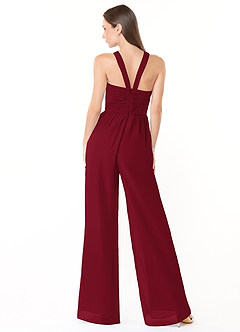 Azazie Berdie Bridesmaid Dresses Burgundy Halter Chiffon Jumpsuit image2