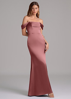 Azazie Miley 신부 들러리 드레스 인어 오프 더 숄더 스트레치 새틴 바닥 길이 드레스 image1