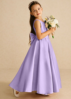 Azazie Pipsy Flower Girl Dresses Lilac A-Line Bow Matte Satin Dress image3