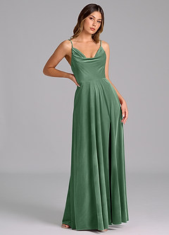 Azazie Sarella Robes de demoiselle d'honneur Robe Trapèze en velours Plissée Eucalyptus image4