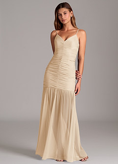 Azazie Aimie Bridesmaid Dresses Champagne Mermaid Mesh Dress image4