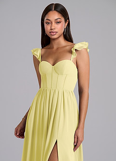 Azazie Denisse Bridesmaid Dresses Lemon Sorbet A-Line Ruched Chiffon Dress image6