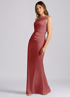 Azazie Akilah Robes de demoiselle d'honneur Robe Sirène en Satin extensible Une épaule Antique Rose image5