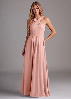 Azazie Dixie Bridesmaid Dresses Rosette A-Line Halter Pleated Chiffon Dress image1
