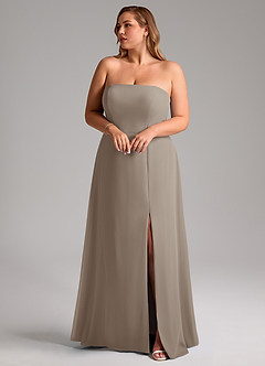 Azazie Wren Bridesmaid Dresses Taupe A-Line Side Slit Chiffon Convertible Dress image10
