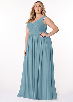 Azazie Keyla Bridesmaid Dresses Moody Blue A-Line V-Neck Pleated Chiffon Dress image8