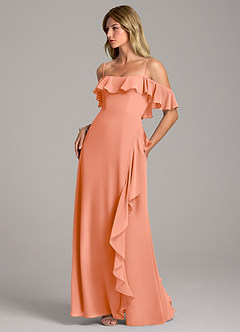 Azazie Aubrie Slutförsäljning Klänning av A-Linje i Chiffong Av axeln Solnedgång image3