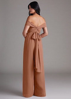 Azazie Lamara Bridesmaid Dresses Bronzer Off the Shoulder Chiffon Convertible Jumpsuit image5