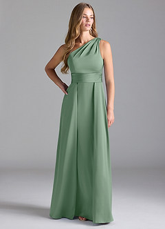 Azazie Dallas Abiti da Damigella Abito A-Line in Raso Elasticizzato Monospalla Matcha image3