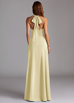 Azazie Myra Bridesmaid Dresses Lemon Sorbet A-Line High Neck Stretch Satin Dress image6