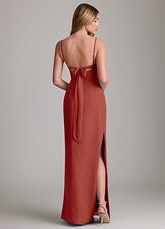 Azazie Mai Bridesmaid Dresses Terracotta Sheath Pleated Chiffon Dress image2