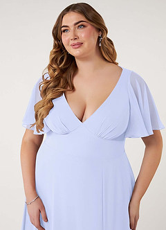 Azazie Kimber Bridesmaid Dresses Lavender A-Line Flounce Sleeve Chiffon Dress image13