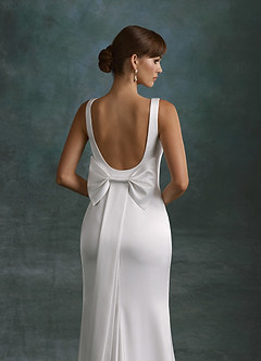 Azazie Galina Wedding Dresses Diamond White Mermaid Square Neckline Stretch Satin Dress image7