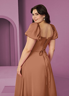 Barbie ♥ Azazie Final Sale Bronzer A-Line Ruched Stretch Satin Dress image8