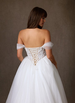 Azazie Sariyah Wedding Dresses Diamond White Nude Ball-Gown Off the Shoulder Tulle Dress image3