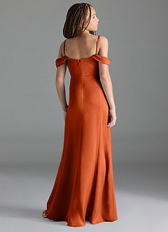 Azazie Amyra Junior Paprika Sheath Off the Shoulder Stretch Satin Dress image5