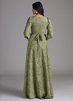 Azazie Leonia Vestidos de damas de honor Vestido de Pistacho de Devorado Floral de Corte en A con Manga larga image3