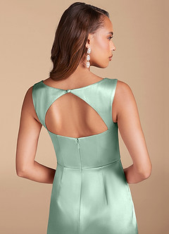 Azazie Flori Vestidos de damas de honor Vestido de Agave de Satén Metálico de Corte Recto con Corte Lateral image6