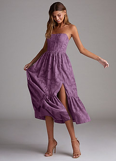 Azazie Delphina Bridesmaid Dresses Wisteria A-Line Strapless Floral Burnout Convertible Dress image3