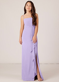 Azazie Kaylee Junior Lilac A-Line with Belt Chiffon Dress image1