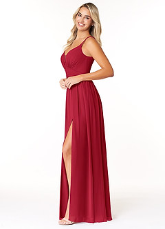 Azazie Rayna Bridesmaid Dresses Scarlet A-Line V-Neck Pleated Chiffon Dress image3