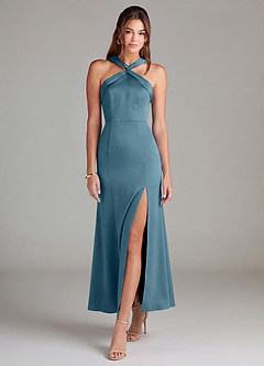 Azazie Rue Bridesmaid Dresses Bermuda Mermaid Pleated Stretch Satin Dress image3