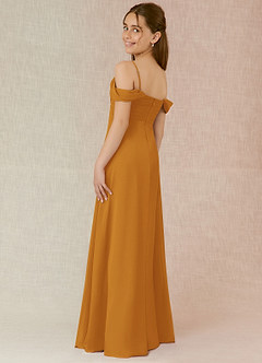 Azazie Kaitlynn Junior Butterscotch A-Line Off the Shoulder Chiffon Dress image5