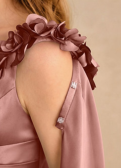 Azazie Rosita Girls Formal Blomsterpigekjoler A-Line Plisseret Stræk satin Gulv-længde Kjole image6