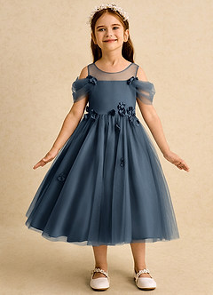 Azazie Juni Flower Girl Dresses Neptune Ball-Gown Pleated Tulle Dress image4