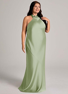 Azazie Velli Bridesmaid Dresses Dusty Sage Mermaid High Neck Stretch Satin Dress image10
