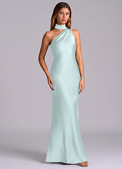 Azazie Seona Robes de demoiselle d'honneur Robe Sirène en Satin extensible Ue épaule Verre De Mer image3
