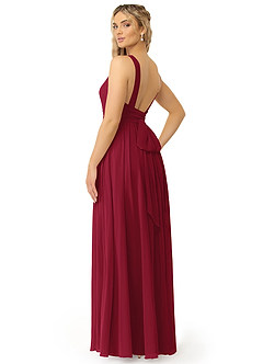 Azazie Kora Bridesmaid Dresses Burgundy A-Line Pleated Chiffon Dress image5