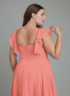 Azazie Leilani Bridesmaid Dresses Salmon Pink A-Line Pleated Chiffon Dress image12