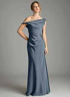 Azazie Emerson Robes de demoiselle d'honneur Robe Sirène en Satin extensible Épaules dénudées Violet Crépusculaire image1