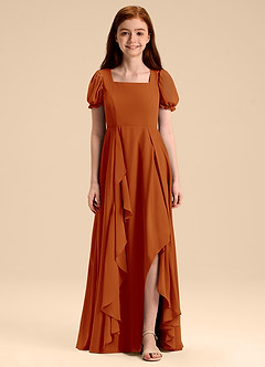 Azazie Priya Junior Abito A-Line in Chiffon Blusa Paprika image3