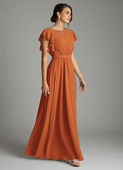 Azazie Daphne Modest Bridesmaid Dresses A-Line Ruffled Chiffon Floor-Length Dress image4