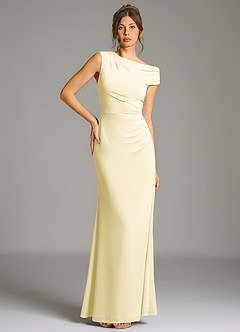 Azazie Nazanin Robes de demoiselle d'honneur Robe Sirène en Jersey extensible de qualité supérieure Épaule décolletée Sorbet Citron image5