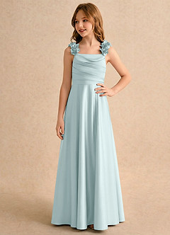 Azazie Rosita Girls Formal Sukienki dla dziewczynek sypiących kwiaty Linia A Pofałdowany Satyna elastyczna Długość podłogi Sukienka image4