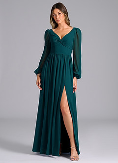 Azazie Teri Bridesmaid Dresses Pine A-Line Long Sleeve Chiffon Dress image4