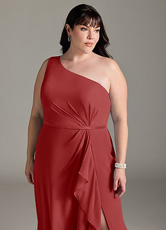 Azazie Liza Bridesmaid Dresses Rust Mermaid One Shoulder Chiffon Dress image10