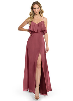 Azazie Jean Bridesmaid Dresses Merlot A-Line Chiffon Convertible Dress image1