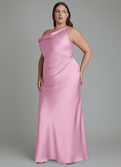 Azazie Emerson Bridesmaid Dresses Candy Pink Mermaid Off the Shoulder Stretch Satin Dress image11