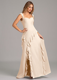 Azazie Sloane Robes de demoiselle d'honneur Robe Trapèze en Mousseline de soie Encolure en Forme de Cœur Albâtre Blanc image3