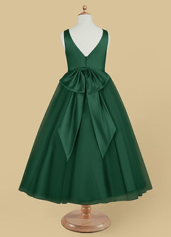 Azazie Marybell Flower Girl Dresses Dark Green A-Line Bow Tulle Dress image6