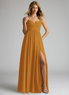 Azazie Alia Bridesmaid Dresses Butterscotch A-Line Pleated Chiffon Dress image4