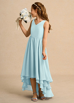 Azazie Kitten Girls Formal Flower Girl Dresses Sea Glass A-Line Chiffon Dress image5