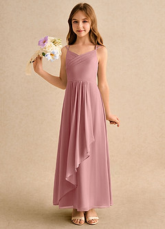 Azazie Zaida Girls Formal Flower Girl Dresses Dusty Rose A-Line Pleated Chiffon Dress image6