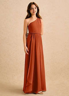 Azazie Tilda Girls Formal Jurken voor bloemenmeisjes Kolom Jurk van Chiffon One-Shoulder Verbrande Sinaasappel image1
