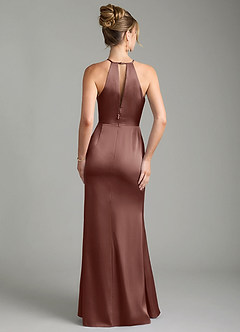 Azazie Aidyn Bridesmaid Dresses Espresso Sheath Pleated Stretch Satin Dress image2