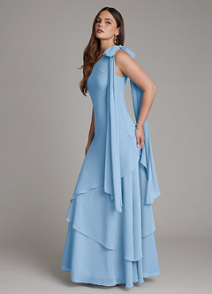Azazie Monique Bridesmaid Dresses Powder Blue A-Line One Shoulder Chiffon Dress image7